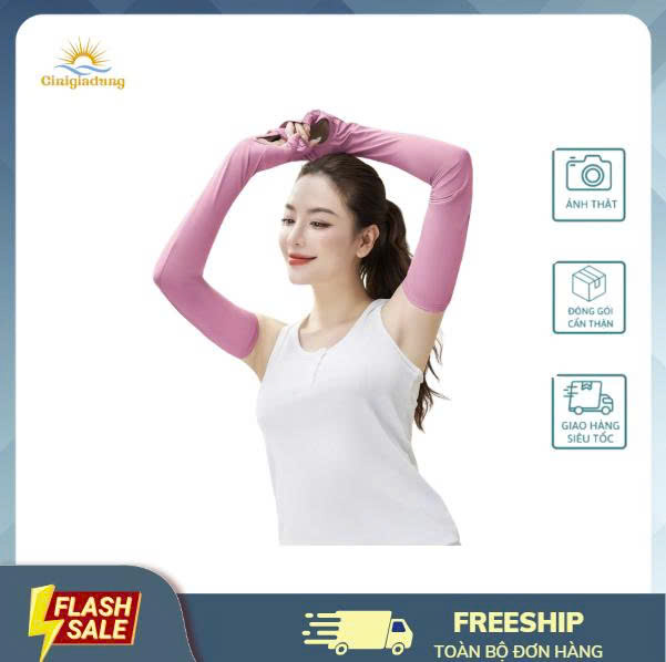 Găng tay chống nắng nữ dài chất liệu sợi lạnh Icetext cản 100% UV